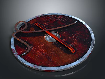Ancient Medieval Weapon Round Shield With Metal Rim And Red Hilt Sword 3d model