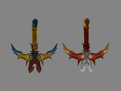 Two Fantasy Weapons With Decorative Designs Different Colors And Unique Shapes 3d model