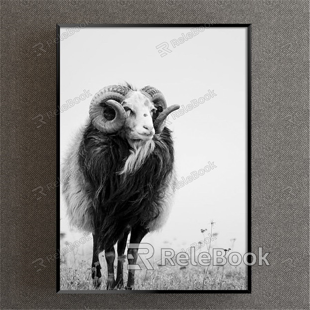 Nordic Animal Painting Grey Children's Room Animal Sheep Decorative Painting model