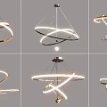 Various Modern Hanging Chandeliers With Curved Ring Structures And LED Lights