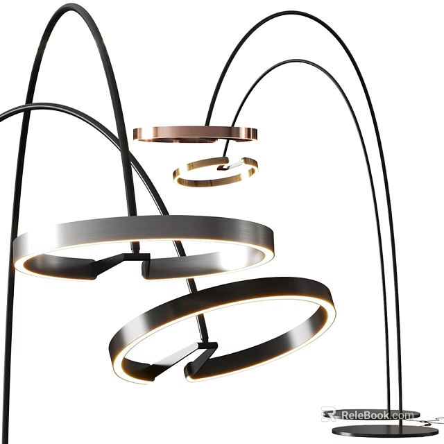 Modern Floor Lamp With Adjustable Arc Metal Frame And Ring Shade Design 3d model
