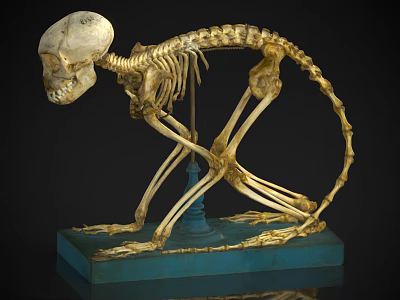 Cat Skeleton Anatomical Specimen With Blue Display Base And Bone Structure 3d model