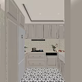 Modern White Kitchen With Tiled Wall Cabinets Island Window And Ceiling Lights 3d model