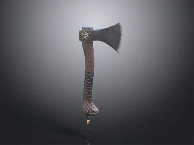 Vintage Handcrafted Axe With Carved Wooden Handle And Textured Metal Blade 3d model
