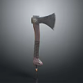 Vintage Handcrafted Axe With Carved Wooden Handle And Textured Metal Blade