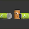 ZUK Colorful Beverage Cans In Orange Yellow And Purple Designs On Reflective Surface