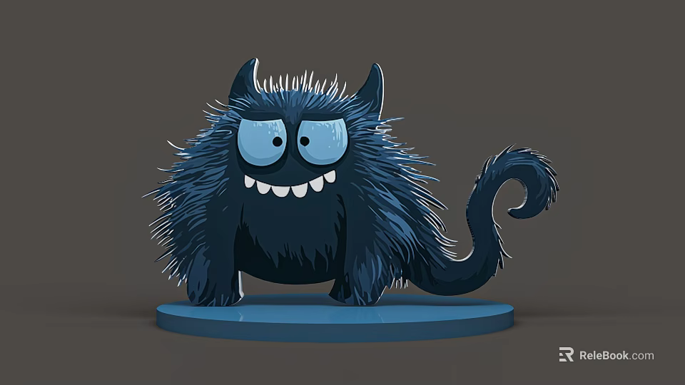 3D Rendered Reptile Character With Large Blue Eyes And Curled Tail On Blue Base 3d model 