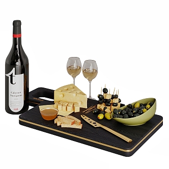 Wine set food wine and cheese 3d model