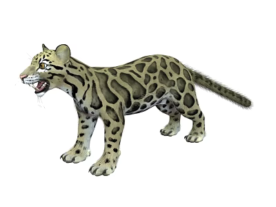 Realistic Clouded Leopard Figure In Standing Pose With Open Mouth And Spotted Fur 3d model