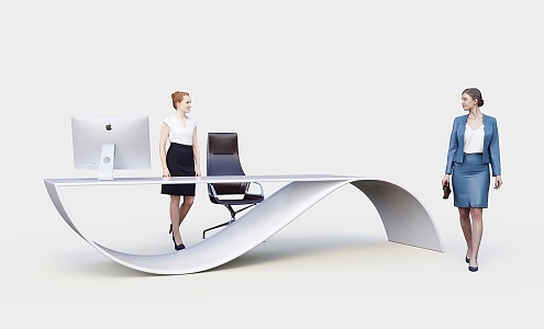 Modern Reception Desk Alien Reception Customer Service Woman 3d model