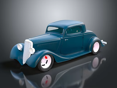 Blue Two Door Classic Car With White Wheels Red Brake Calipers And Streamlined Vintage Design 3d model