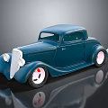 Blue Two Door Classic Car With White Wheels Red Brake Calipers And Streamlined Vintage Design