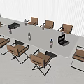 Modern Conference Table With Brown Leather Chairs Laptop And Water Bottles In Meeting Room
