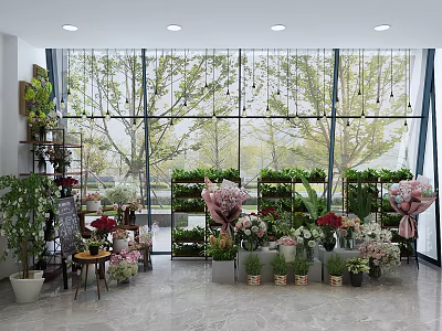 Bright Modern Flower Shop Interior With Fresh Bouquets Green Plants And Large Windows 3d model