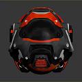 Futuristic Sci Fi Weapon Helmet with Black Red Mechanical Design and Glowing Red Interior
