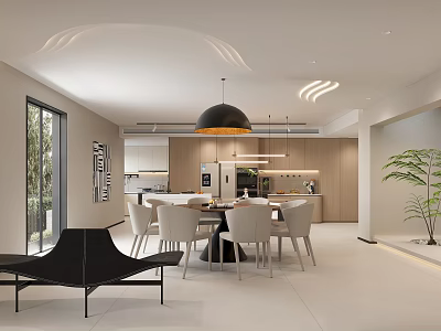 Modern Basement Open Concept Kitchen And Dining Area 3d model