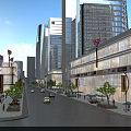 Vibrant Commercial Street Featuring Modern Tall Buildings Shops Pedestrians And Outdoor Seating