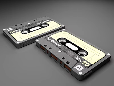 Retro Audio Cassettes With Worn Design And Music Red MK-90 Labels 3d model