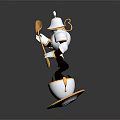 Game Film Robot Character Holding Golden Spoon Pouring Black Liquid Into White Golden Rimmed Cup