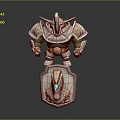 Armored Fantasy Warrior Character With Ornate Shield Blue Gem And Metal Armor Design