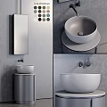 Modern Minimalist Washbasin Design With Round Countertop Basin Wall Mirror And Color Swatches