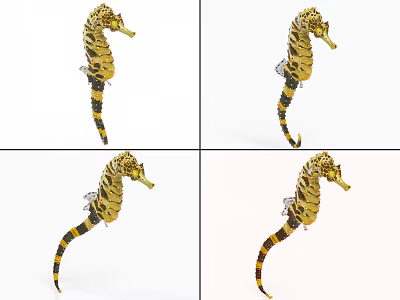 Elegant Golden and Black Striped Seahorse Aquatic Animal Multi Angle View 3d model