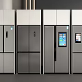 Modern Multi Door Refrigerators With Display Screens Displayed Side By Side In Kitchen 3d model