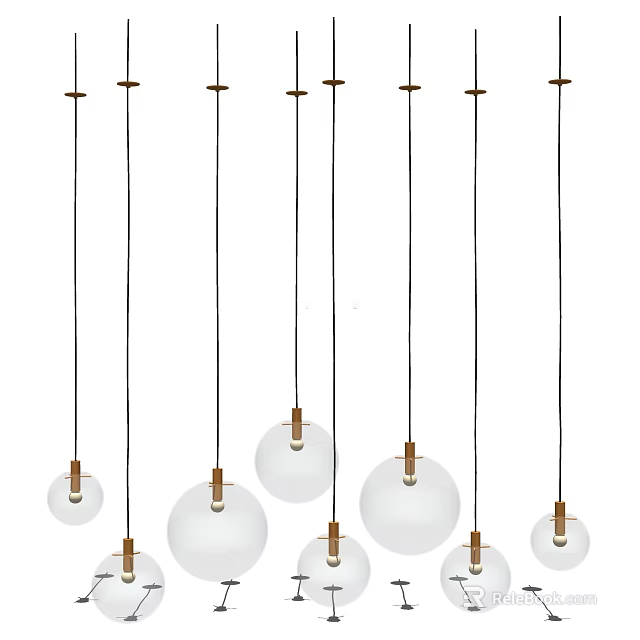 Modern Hanging Pendant Lights With Glass Globe Shades And Brass Metal Fixtures 3d model 