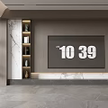 Elegant Modern TV Background Wall Design With Marble Panel Built in TV And Display Shelves