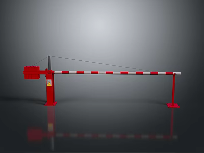 Red Boom Barrier With White Striped Arm And Reflective Surface On Ground 3d model
