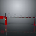 Red Boom Barrier With White Striped Arm And Reflective Surface On Ground 3d model