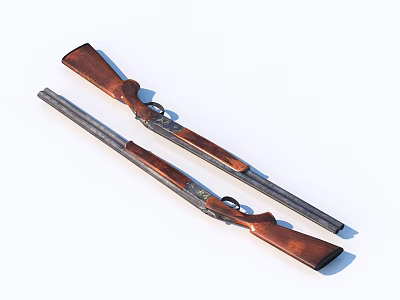 Classic Double Barrel Shotguns With Wooden Stocks And Polished Metal Barrels 3d model Classic Double Barrel Shotguns With Wooden Stocks And Polished Metal Barrels 3d model