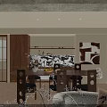Modern Dining and Living Room Interior With Wooden Furniture Sofa TV Windows And Area Rug