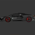 Black Modern Sports Car With Sleek Aerodynamic Body And Red Alloy Wheels