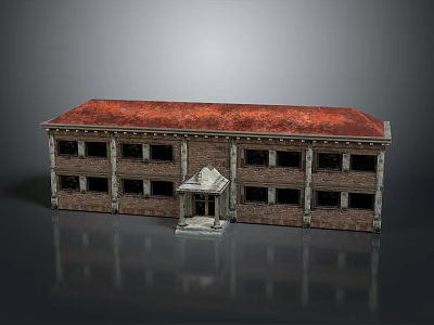 Vintage Brick Building Model Featuring Red Roof Multiple Floors And Decorative Entrance 3d model