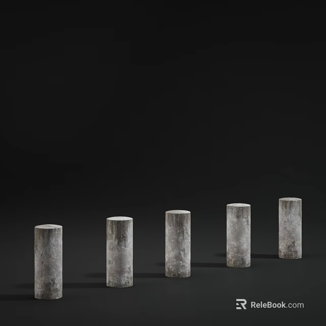Five Gray Concrete Road Bollards Arranged In A Row For Traffic Safety 3d model 