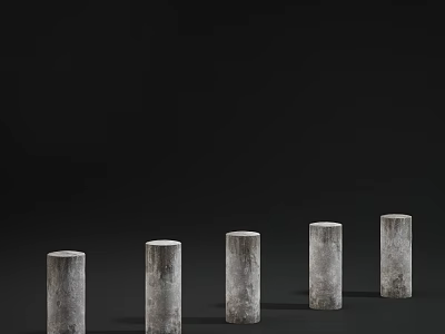Five Gray Concrete Road Bollards Arranged In A Row For Traffic Safety 3d model