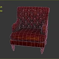 Red Leather Single Sofa Featuring Tufted Design Armrests And Carved Legs 3d model