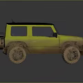 Yellow Military Off Road Vehicle With Muddy Exterior And Black Roof