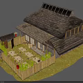 Lush Green Plants Surrounding Traditional Thatched Roof House With Bamboo Fence And Outdoor Seating Tables
