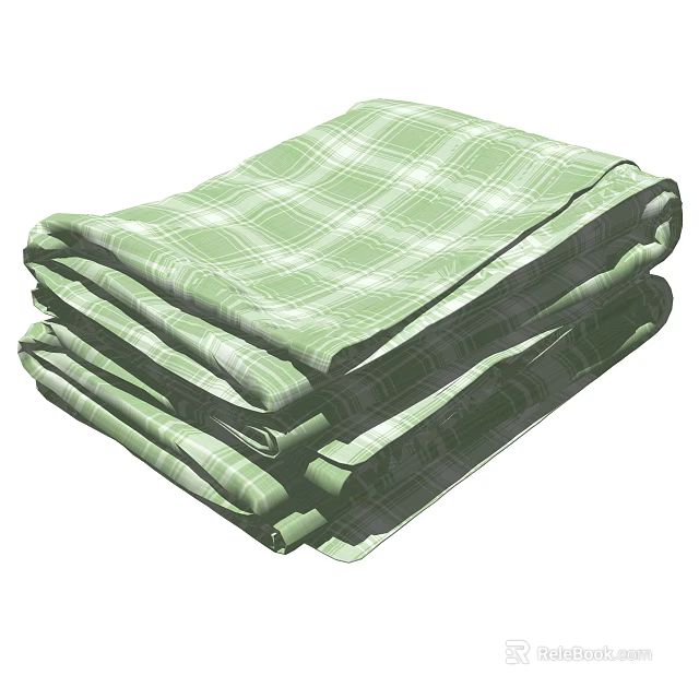 Green Plaid Towels Neatly Folded and Stacked for Bathroom Use 3d model 