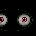 Detailed Eyes With Pink Pupils And Green Outline On Black Background