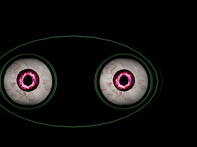 Detailed Eyes With Pink Pupils And Green Outline On Black Background 3d model