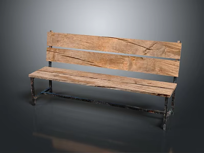 Outdoor Rustic Wooden Bench With Natural Wood Seat And Metal Frame Design 3d model