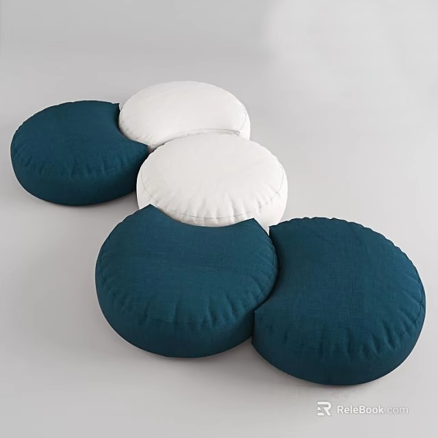 Teal And White Round Floor Cushions For Comfortable Floor Seating 3d model 