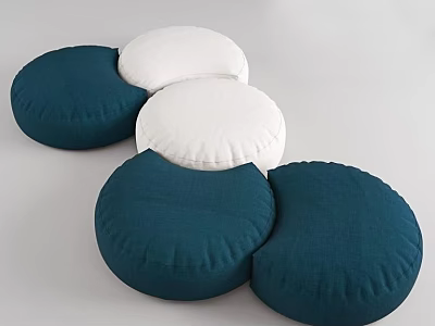 Teal And White Round Floor Cushions For Comfortable Floor Seating 3d model