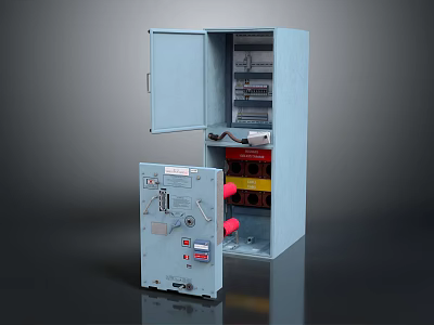 Blue Electrical Distribution Box With Open Door And Internal Safety Components 3d model