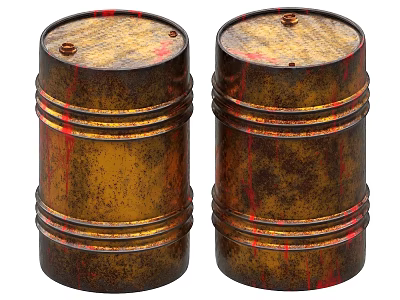 Industrial Equipment Two Rusty Metal Drums With Red Rust And Metal Hoops 3d model