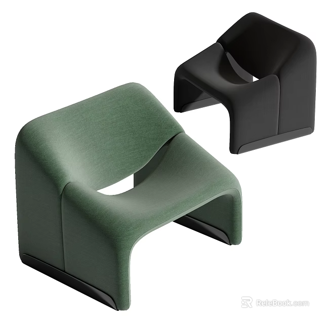 Green and Black Accent Chair with Curved Upholstered Design for Modern Interiors 3d model 