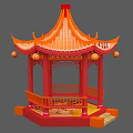 Chinese Pavilion Photo Check-in Spot With Orange Roof Red Pillars And Hanging Lanterns